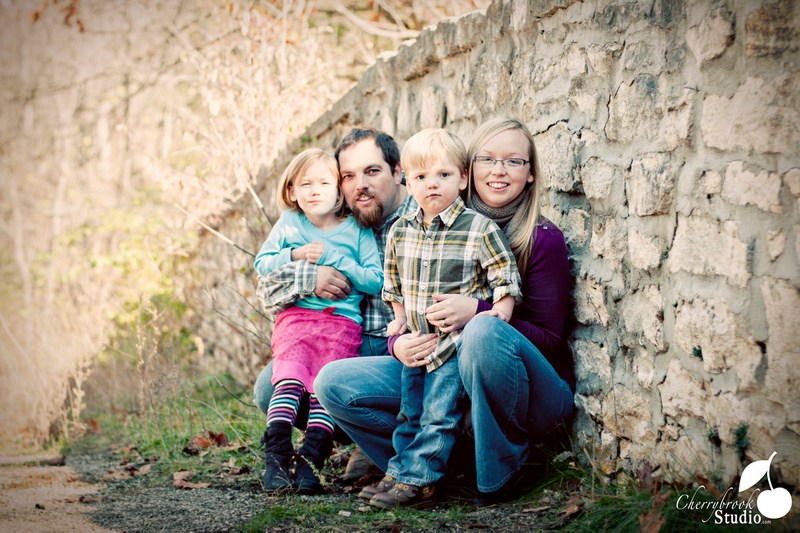 family photograph on stone bridge {Fall Creek, IL]