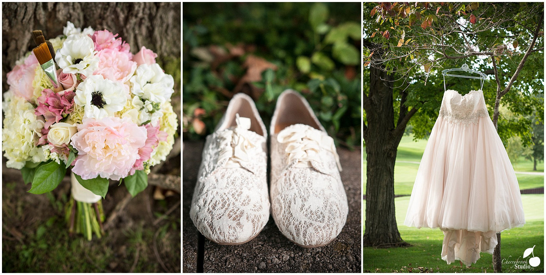 Bridal Flowers, Shoes, and Wedding Dress