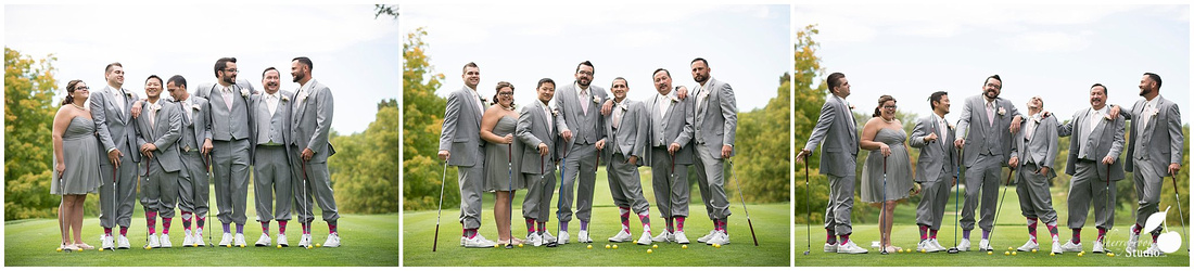 Groomsmen posing on golf Course